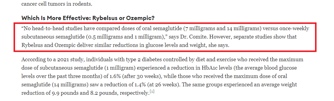 리벨서스 VS 오젬픽 비교 데이터 [출처: 포브스 헬스] Rybelsus vs. Ozempic For Weight Loss: What’s The Difference?